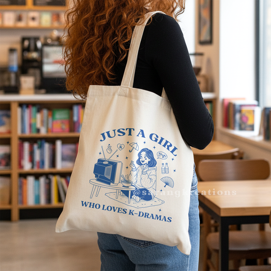 K-Drama Lover Canvas Tote Bag – Just a Girl Who Loves K-Dramas Retro Tote | Korean Drama Fan Gift