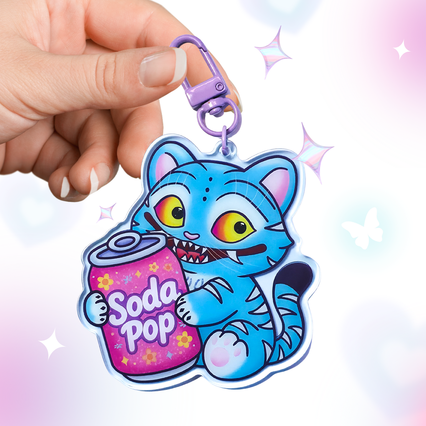 Kpop Demon Tiger Keychain: Soda Pop, Kpop Merch for KPDH Fans, 3" Translucent Light Blue Acrylic