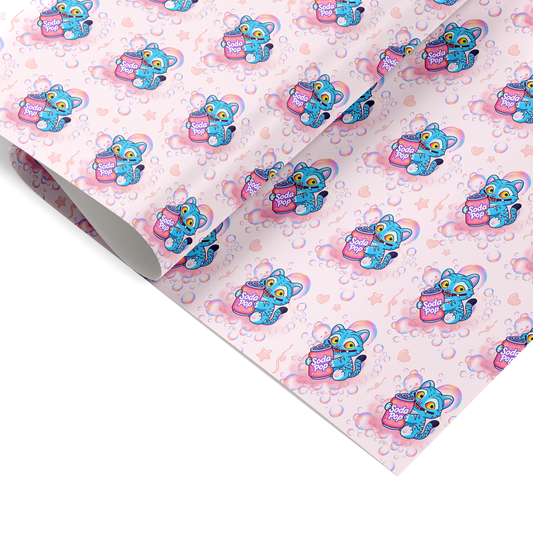 Kpop Demon Tiger Soda Pop Gift Wrap, Cute Pastel Tiger Gift Wrap for Kpop Fans