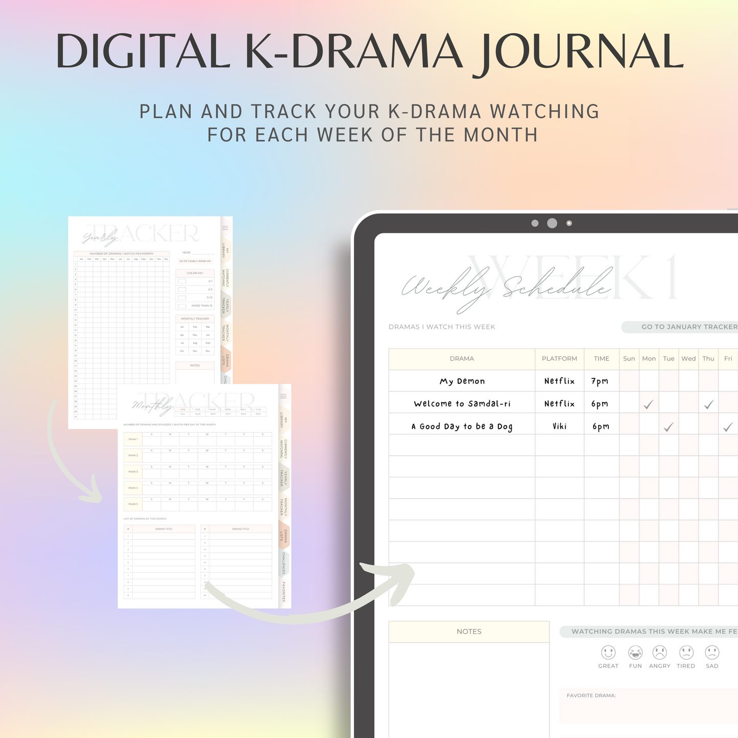 Digital K-Drama Journal, K-Drama Tracker, Korean Drama Planner, Kdrama Tracker, Korean Drama Planner Log, Goodnotes and Notability Journal