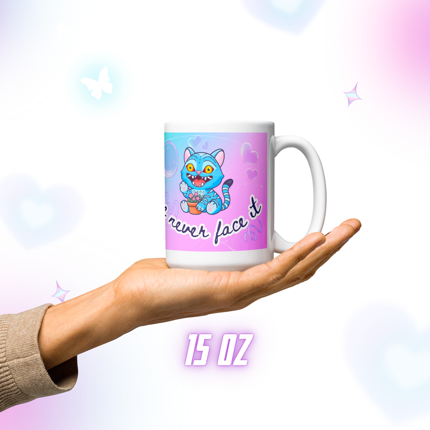 Cute Kpop Demon Tiger Mug - “We Can’t Fix It If We Never Face It” Wraparound Design
