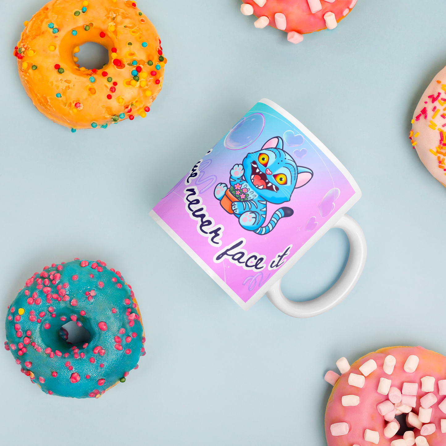 Cute Kpop Demon Tiger Mug - “We Can’t Fix It If We Never Face It” Wraparound Design