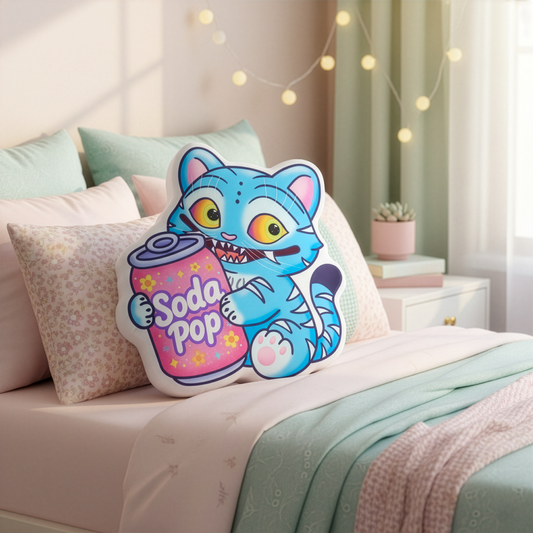 Tiger Soda Pop Pillow, Custom Shaped Cushion, Kpop Gift, Plush Accent