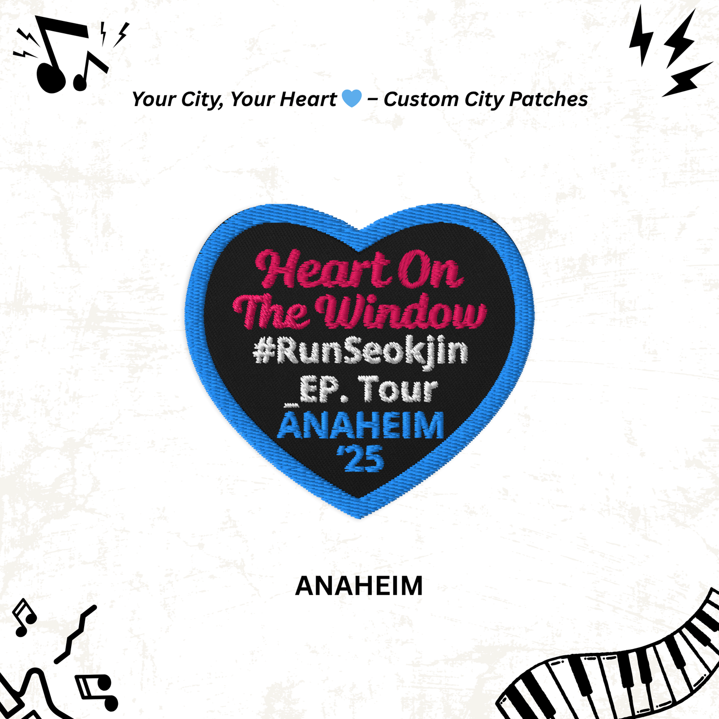Jin #RunSeokjin _EP. Tour Patch - Multiple Options, Jin Concert Patch, Seokjin Embroidered Patch, Custom City