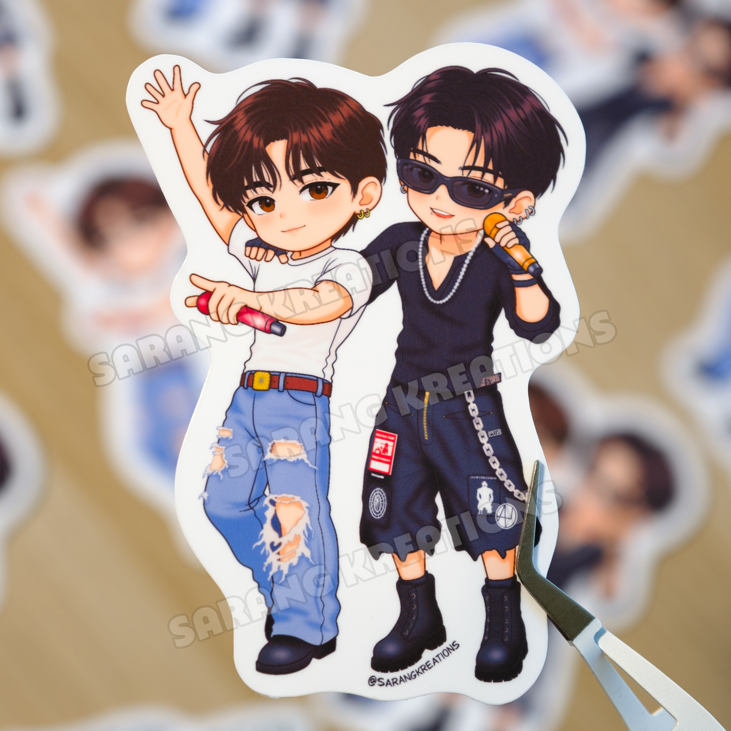 Tae & Kookie MIC Drop Arlington D2, Glossy Laminated Vinyl Sticker