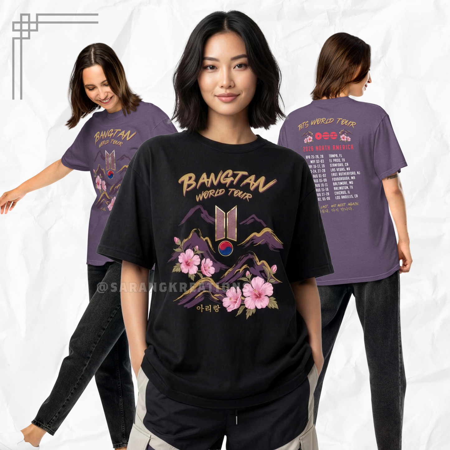 Arirang World Tour 2026 Shirt - OT7 K-pop Inspired Vintage Tee - Mugunghwa Heritage Flower Design - Comfort Colors Vintage T-Shirt - Tour Dates Back Print