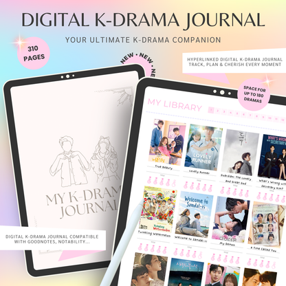 Digital K-Drama Journal, K-Drama Tracker, Korean Drama Planner, Kdrama Tracker, Korean Drama Planner Log, Goodnotes and Notability Journal