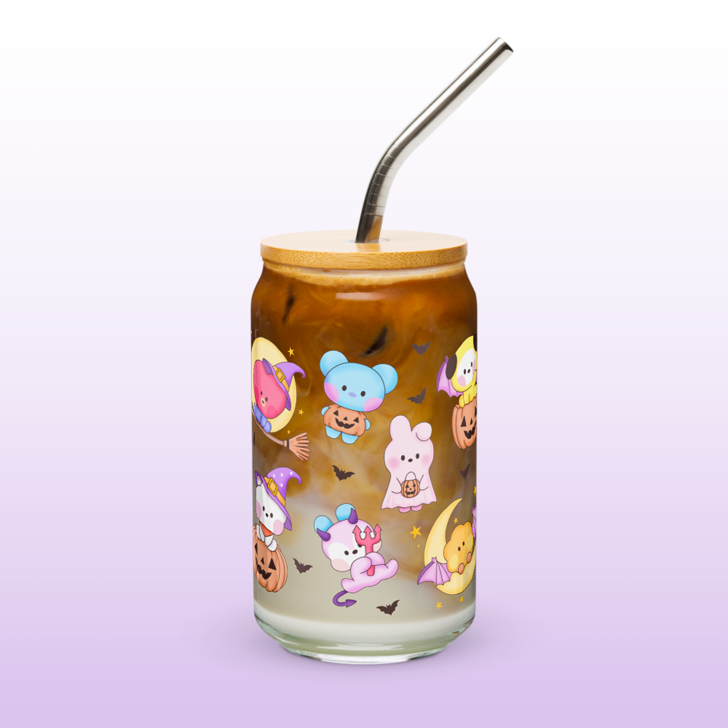 Halloween Bangtannies Glass Cup - 16oz with Lid and Straw