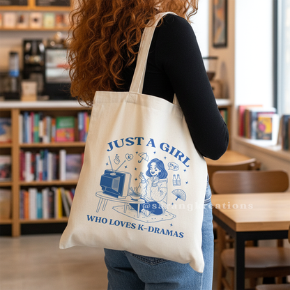 K-Drama Lover Canvas Tote Bag – Just a Girl Who Loves K-Dramas Retro Tote | Korean Drama Fan Gift