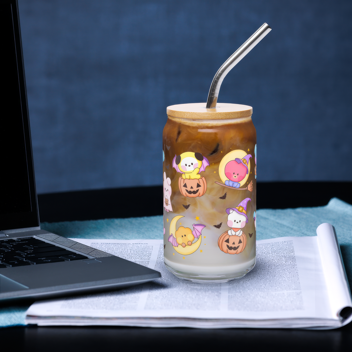 Halloween Bangtannies Glass Cup - 16oz with Lid and Straw