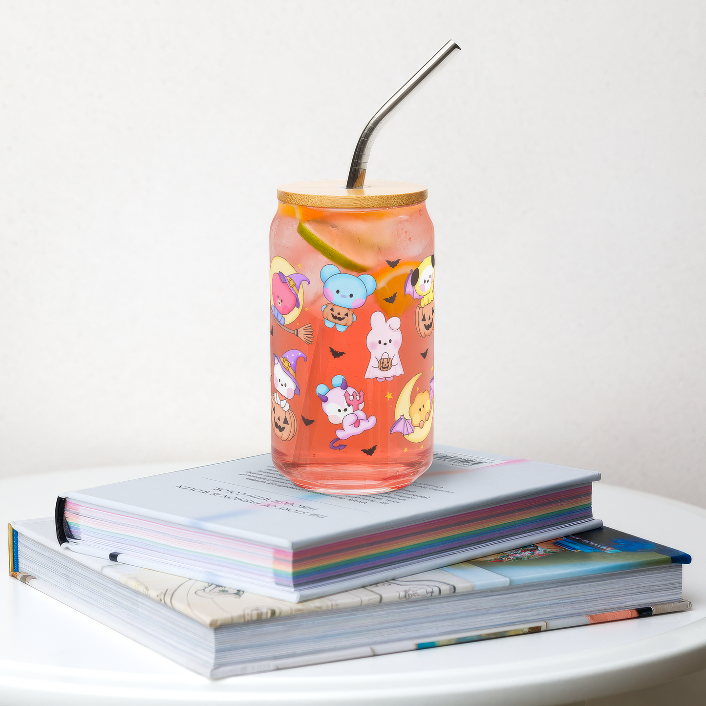 Halloween Bangtannies Glass Cup - 16oz with Lid and Straw