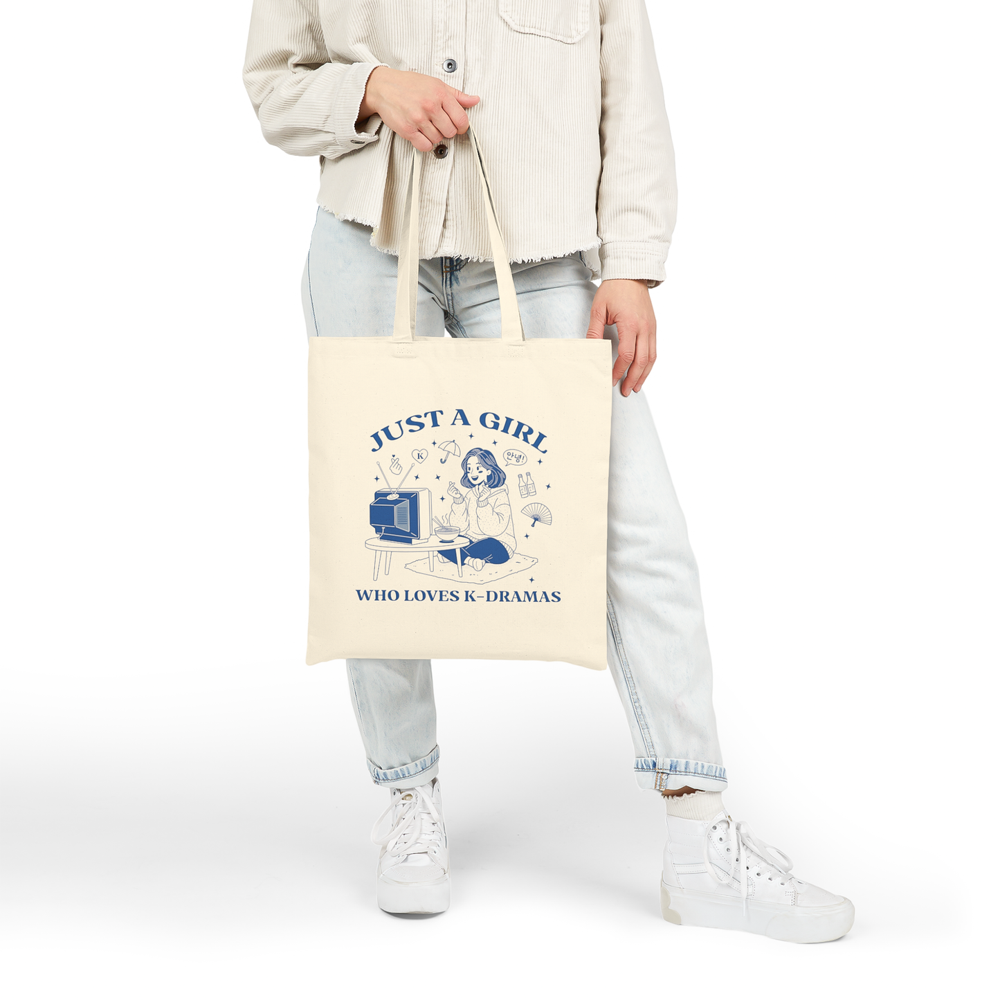 K-Drama Lover Canvas Tote Bag – Just a Girl Who Loves K-Dramas Retro Tote | Korean Drama Fan Gift