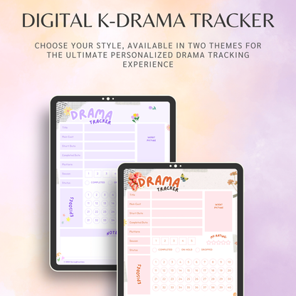 Digital K-Drama Tracker, Printable Kdrama Tracker, Korean Drama Tracker, Korean Drama Planner, Asian Drama, Goodnotes and Notability Journal