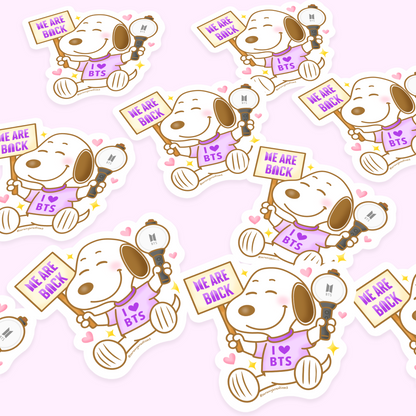 We Are Back Army Puppy Sticker – K-pop Inspired OT7 Comeback Sticker - Glossy Laminated Finish - Bulk Options Available