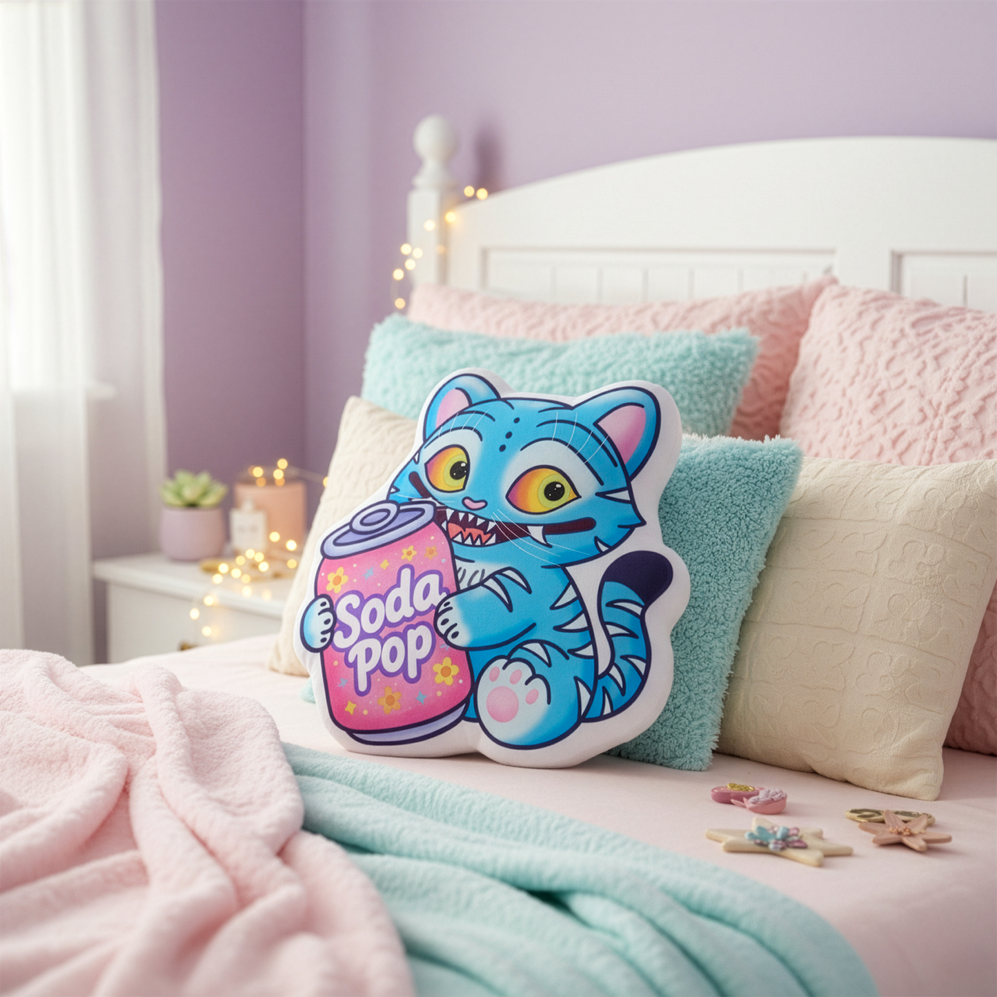 Kpop Demon Tiger Soda Pop Pillow, Custom Shaped Cushion, Kpop Gift for KPDH Fans, Plush Accent