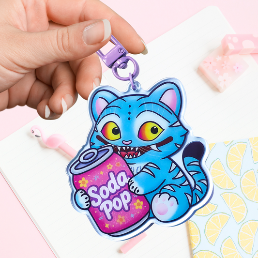Kpop Demon Tiger Keychain: Soda Pop, Kpop Merch for KPDH Fans, 3" Translucent Light Blue Acrylic