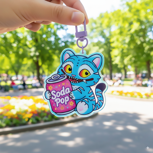 Kpop Demon Tiger Keychain: Soda Pop, Kpop Merch for KPDH Fans, 3" Translucent Light Blue Acrylic