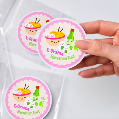Fun K-Drama Sticker: K-Drama Marathon Fuel - Korean Food Sticker