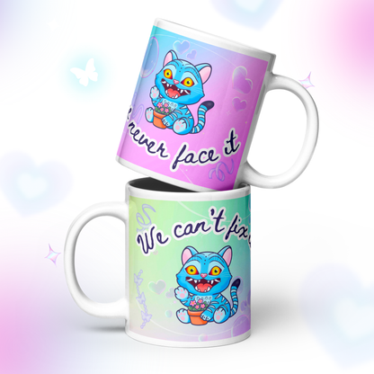 Cute Kpop Demon Tiger Mug - “We Can’t Fix It If We Never Face It” Wraparound Design