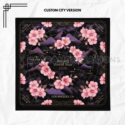 Arirang World Tour 2026 Bandana Scarf – OT7 Inspired Floral Constellation Design – K-pop Concert Outfit Accessory – Korean Aesthetic Head Scarf