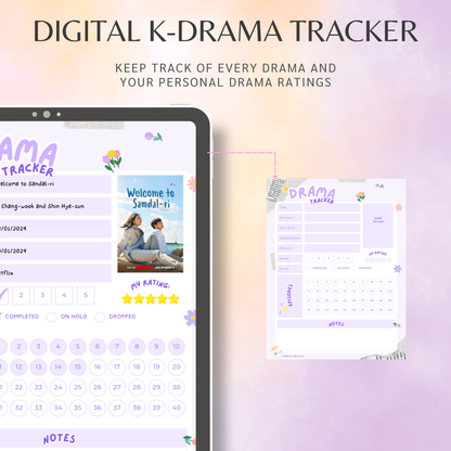Digital K-Drama Tracker, Printable Kdrama Tracker, Korean Drama Tracker, Korean Drama Planner, Asian Drama, Goodnotes and Notability Journal
