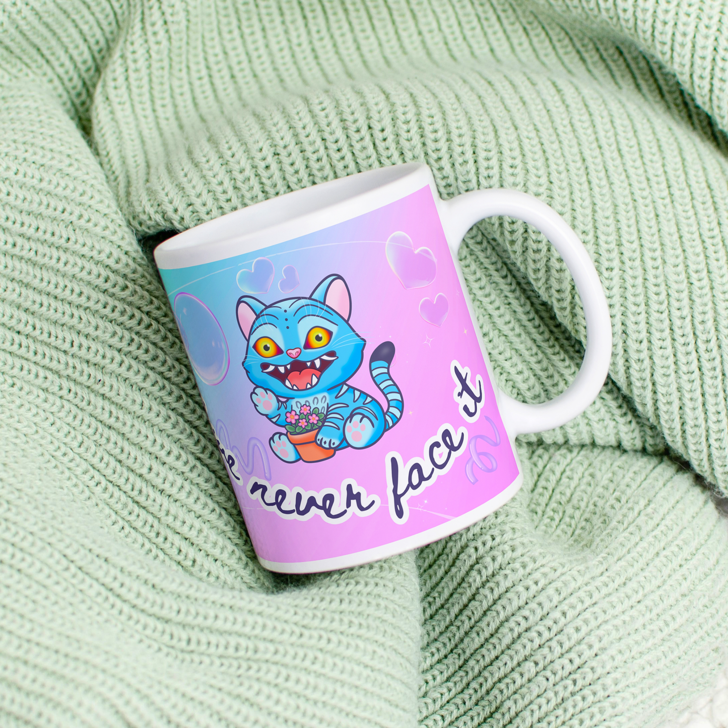 Cute Kpop Demon Tiger Mug - “We Can’t Fix It If We Never Face It” Wraparound Design