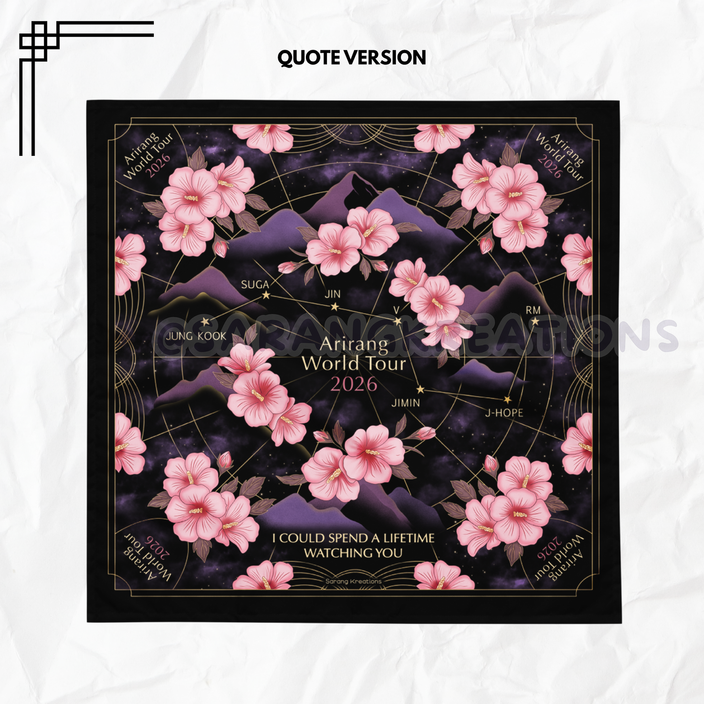 Arirang World Tour 2026 Bandana Scarf – OT7 Inspired Floral Constellation Design – K-pop Concert Outfit Accessory – Korean Aesthetic Head Scarf
