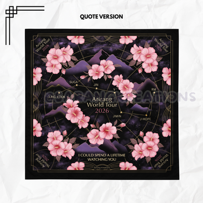 Arirang World Tour 2026 Bandana Scarf – OT7 Inspired Floral Constellation Design – K-pop Concert Outfit Accessory – Korean Aesthetic Head Scarf