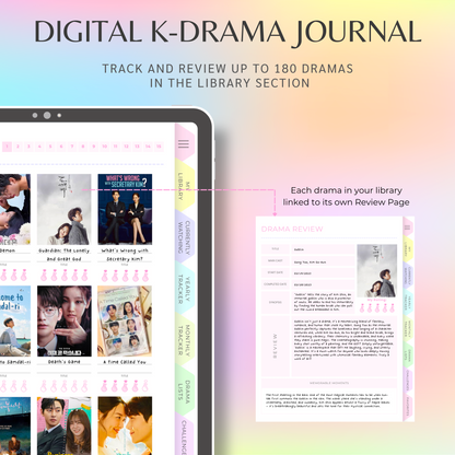 Digital K-Drama Journal, K-Drama Tracker, Korean Drama Planner, Kdrama Tracker, Korean Drama Planner Log, Goodnotes and Notability Journal