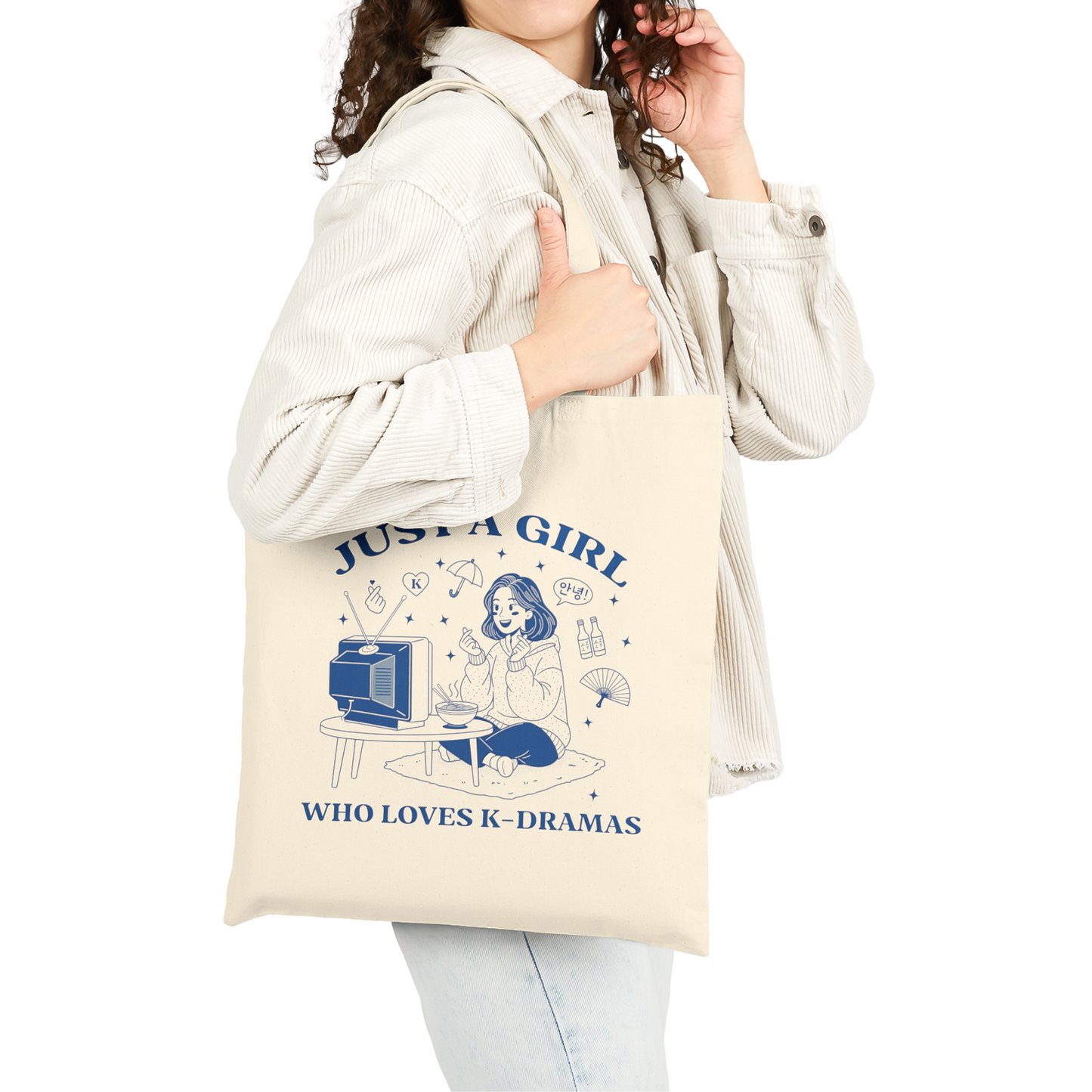 K-Drama Lover Canvas Tote Bag – Just a Girl Who Loves K-Dramas Retro Tote | Korean Drama Fan Gift