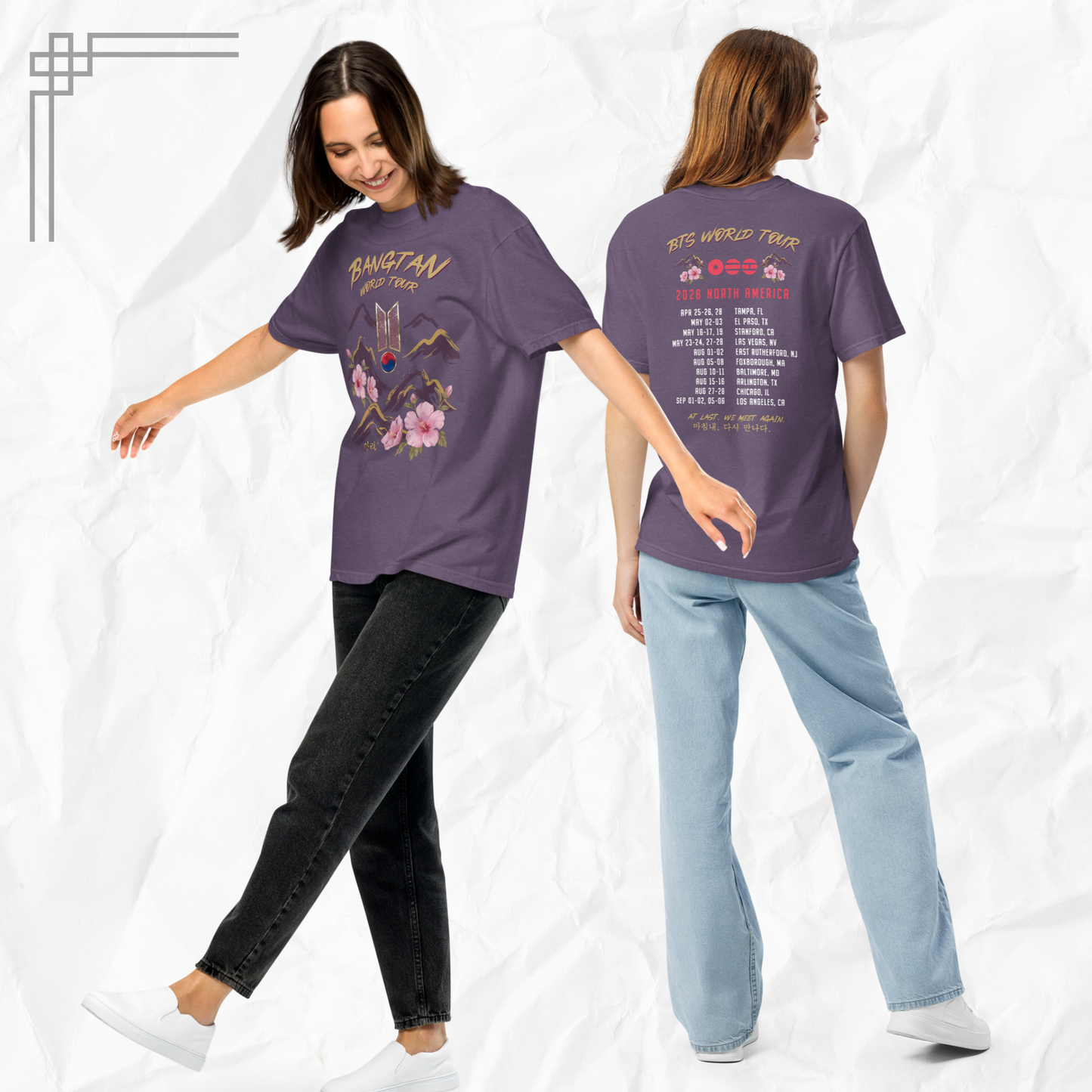 Arirang World Tour 2026 Shirt - OT7 K-pop Inspired Vintage Tee - Mugunghwa Heritage Flower Design - Comfort Colors Vintage T-Shirt - Tour Dates Back Print