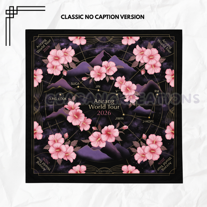 Arirang World Tour 2026 Bandana Scarf – OT7 Inspired Floral Constellation Design – K-pop Concert Outfit Accessory – Korean Aesthetic Head Scarf