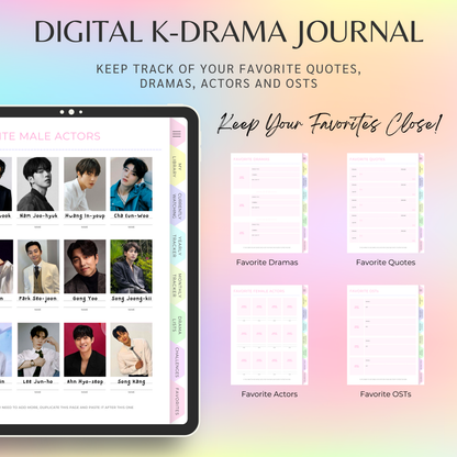 Digital K-Drama Journal, K-Drama Tracker, Korean Drama Planner, Kdrama Tracker, Korean Drama Planner Log, Goodnotes and Notability Journal
