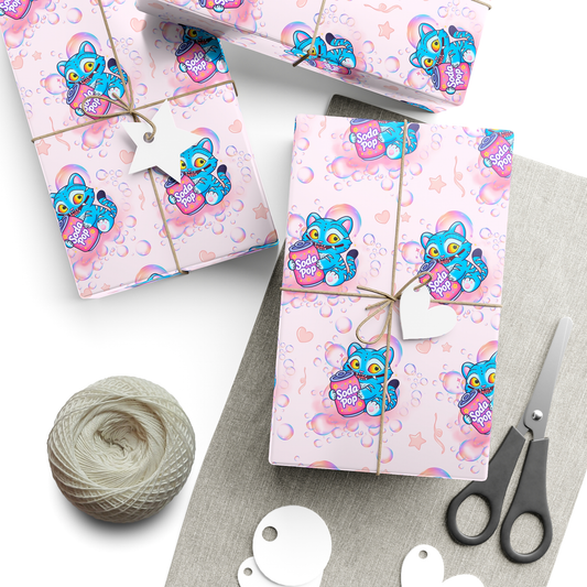 Kpop Demon Tiger Soda Pop Gift Wrap, Cute Pastel Tiger Gift Wrap for Kpop Fans