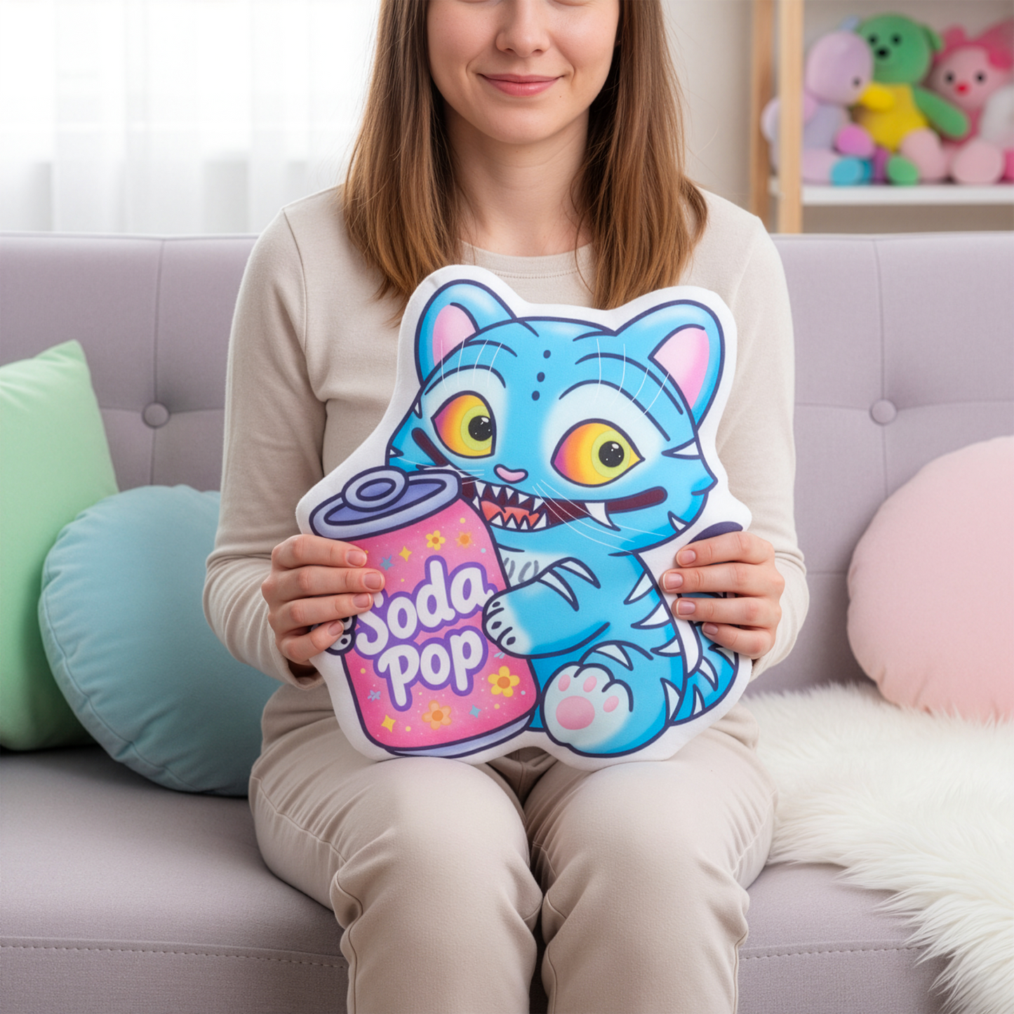 Kpop Demon Tiger Soda Pop Pillow, Custom Shaped Cushion, Kpop Gift for KPDH Fans, Plush Accent