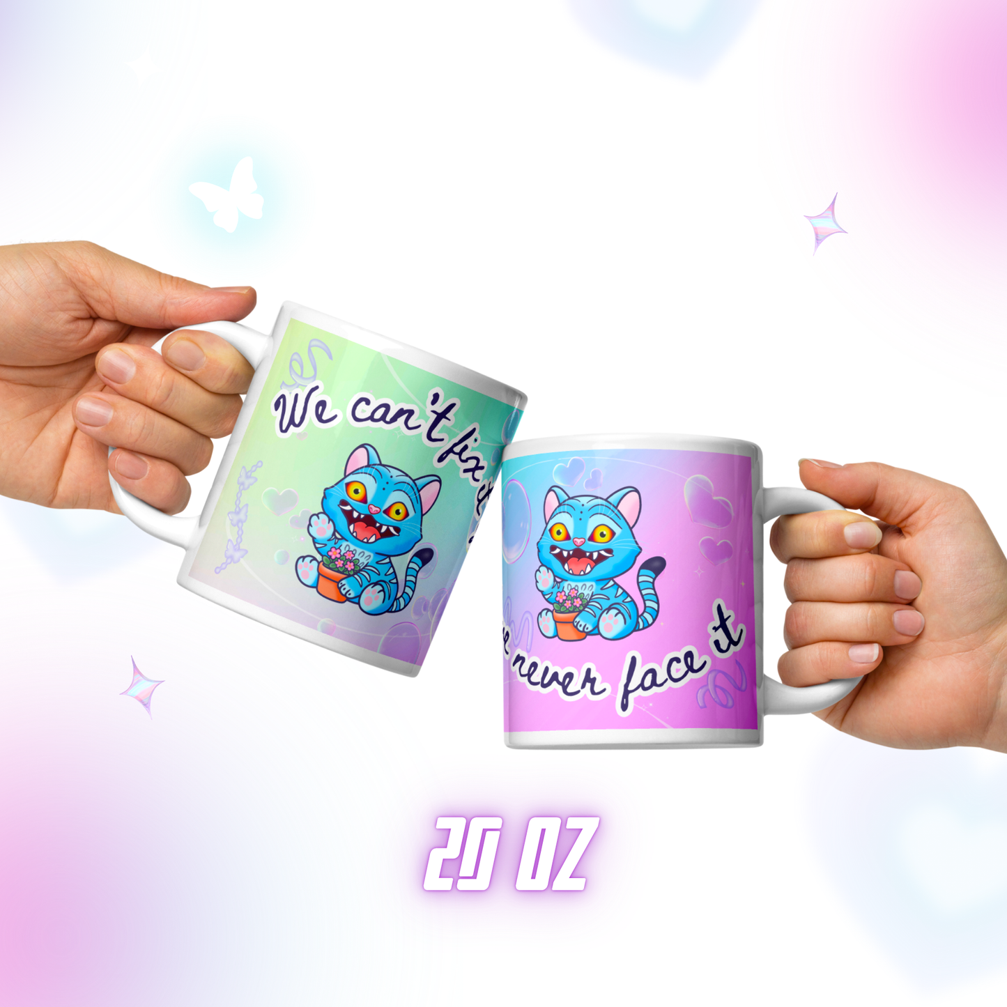 Cute Kpop Demon Tiger Mug - “We Can’t Fix It If We Never Face It” Wraparound Design