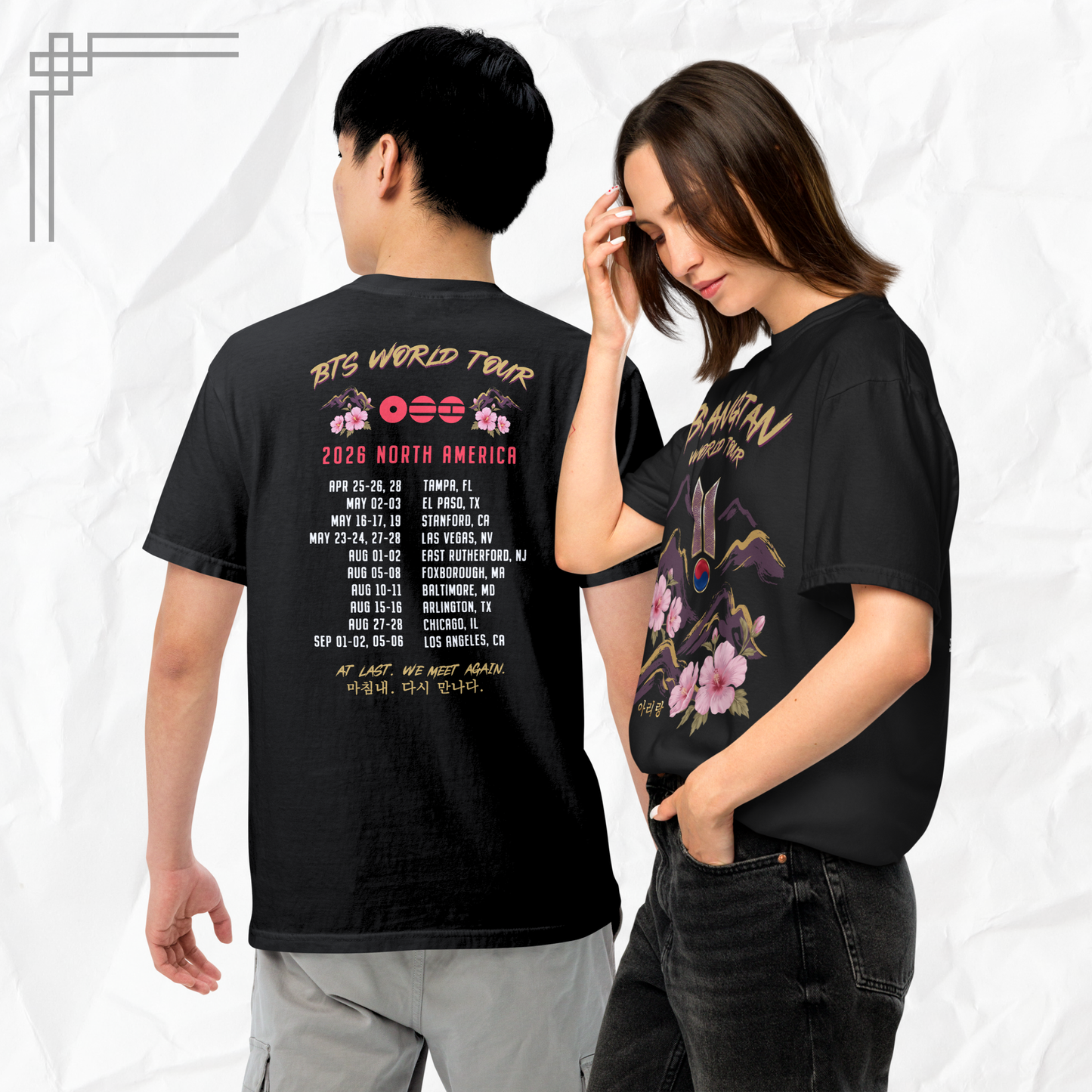 Arirang World Tour 2026 Shirt - OT7 K-pop Inspired Vintage Tee - Mugunghwa Heritage Flower Design - Comfort Colors Vintage T-Shirt - Tour Dates Back Print