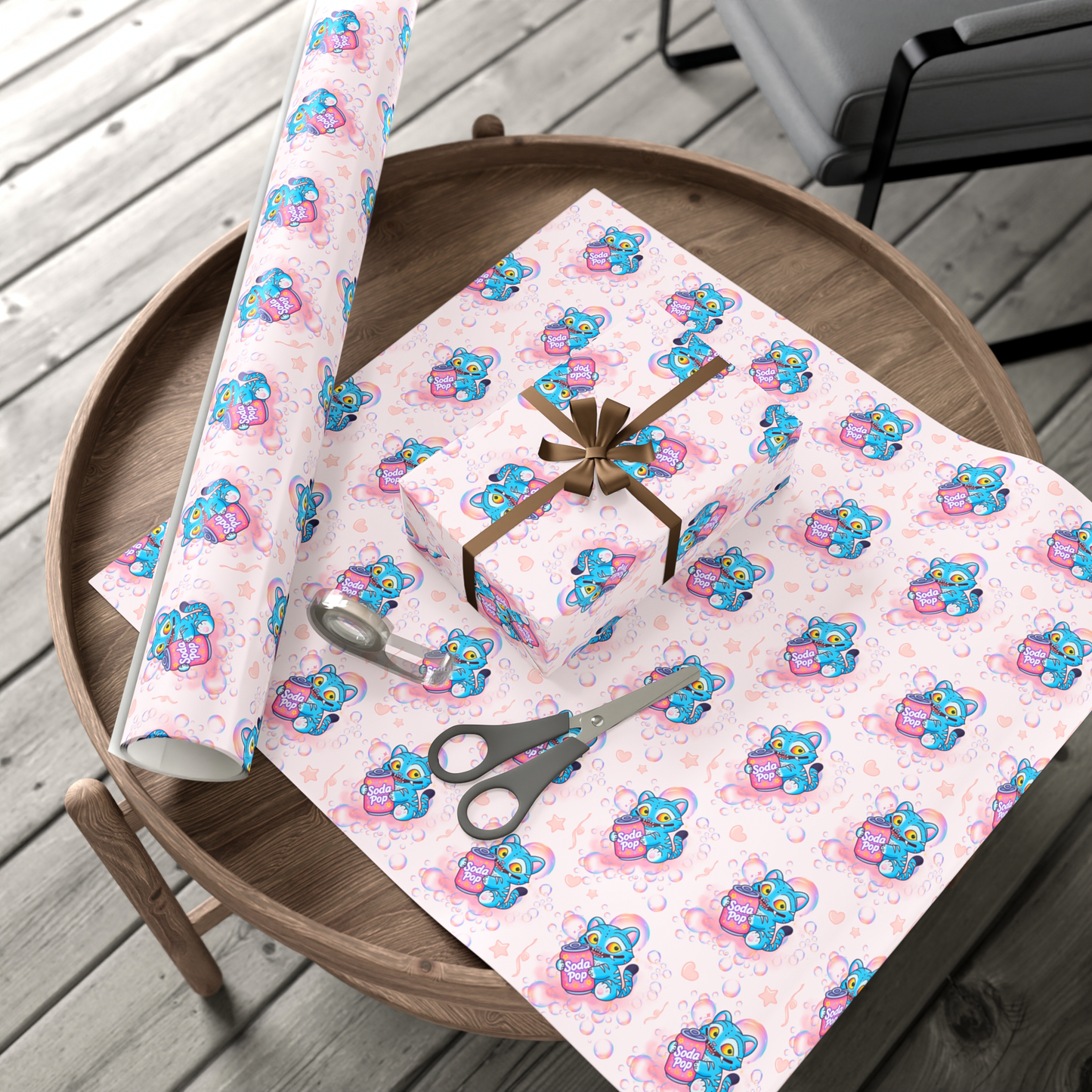 Kpop Demon Tiger Soda Pop Gift Wrap, Cute Pastel Tiger Gift Wrap for Kpop Fans