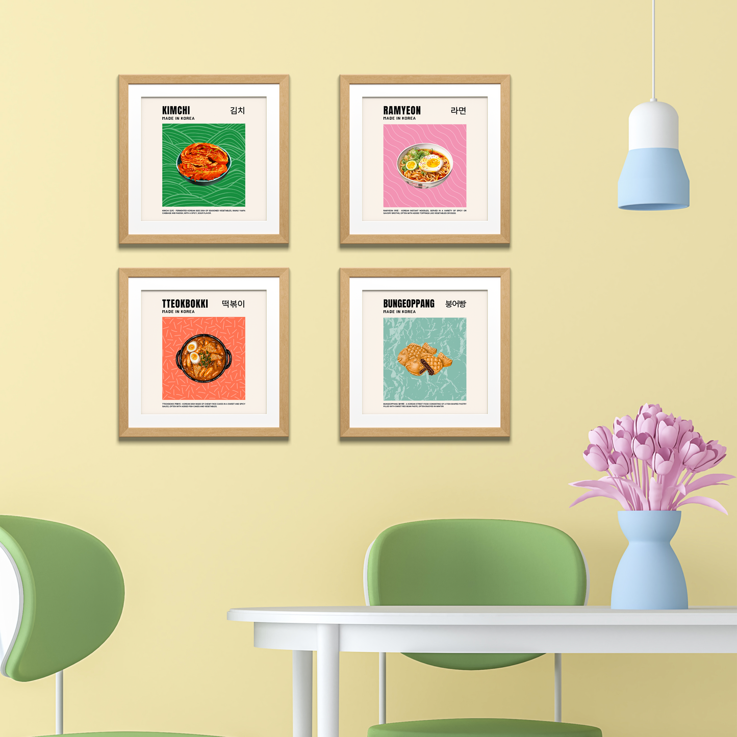 Set of 6 Korean Food Posters, Korean Food Printable Wall Art, Asian Food Art, Korean Art Print, Retro Wall Art, Korean Aesthetic