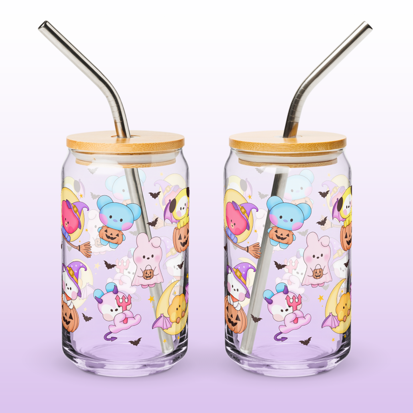 Halloween Bangtannies Glass Cup - 16oz with Lid and Straw