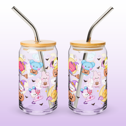 Halloween Bangtannies Glass Cup - 16oz with Lid and Straw