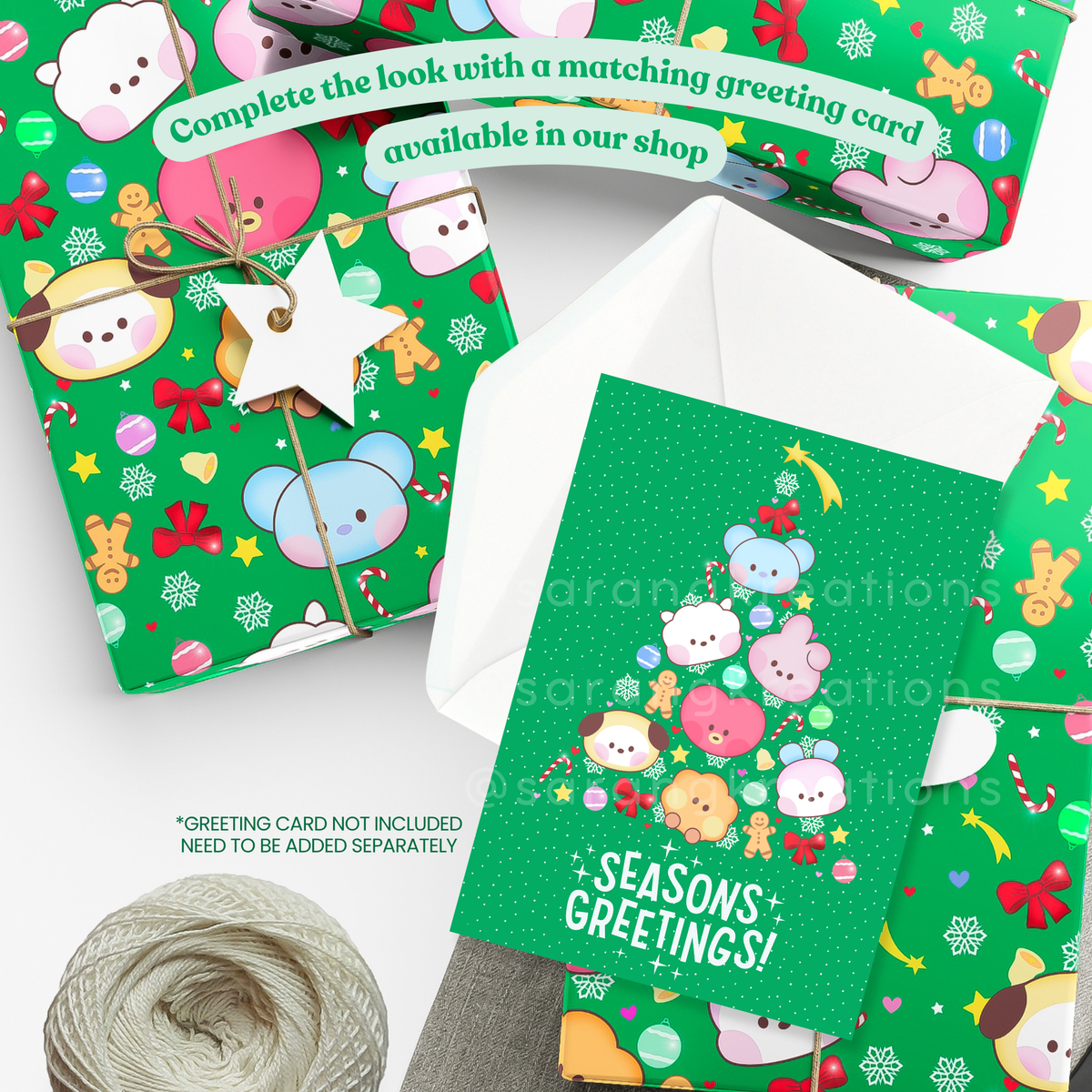 Bangtannies Christmas Wrapping Paper, Cute Holiday Gift Wrap for ARMY