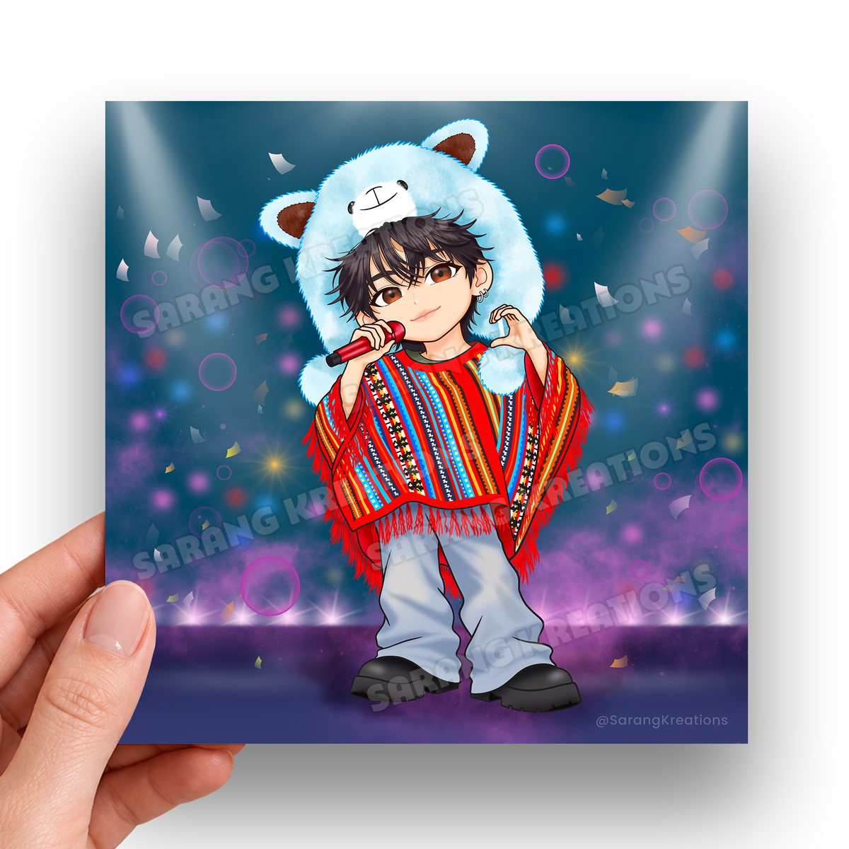 Tae Peru Art Print & Sticker – V Fluffy Hat Concert Moment in Lima