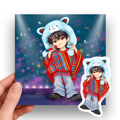 Tae Peru Art Print & Sticker – V Fluffy Hat Concert Moment in Lima